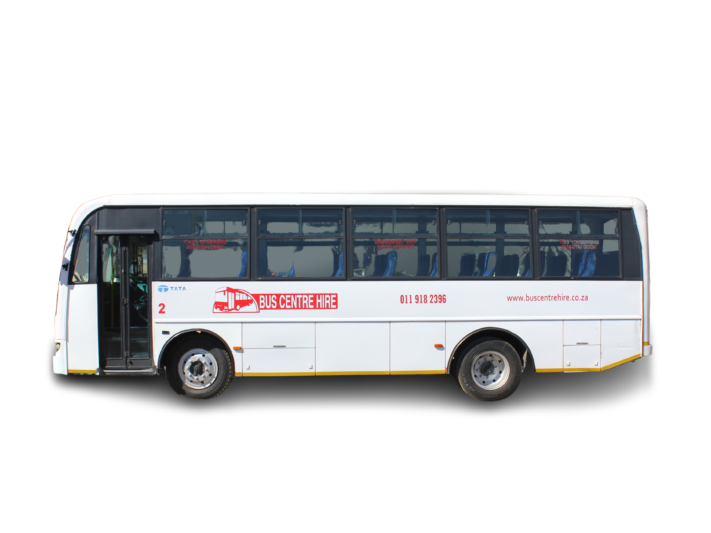 37-Seater TATA LPT918 ACGL bus with cloth seats, 2-point safety belts for hire in Gauteng. Ideal for school trips, sports days, private charters, corporate events, and more.