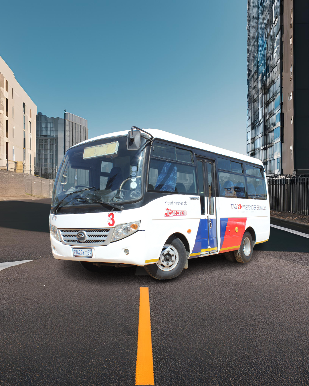 20-Seater Yutong ZK6608 bus with cloth seats, 2-point safety belts for hire in Gauteng. Ideal for school trips, sports days, private charters, corporate events, and more.