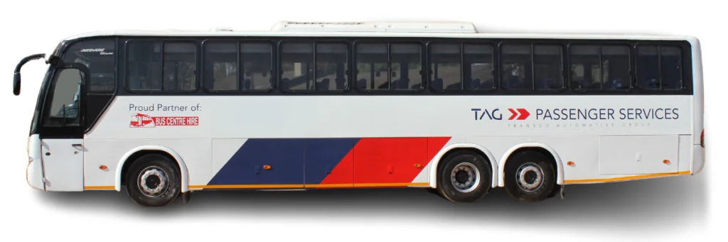 TAG101GP - Side Profile Modern 71-seater bus for hire in Gauteng - perfect for school trips and events